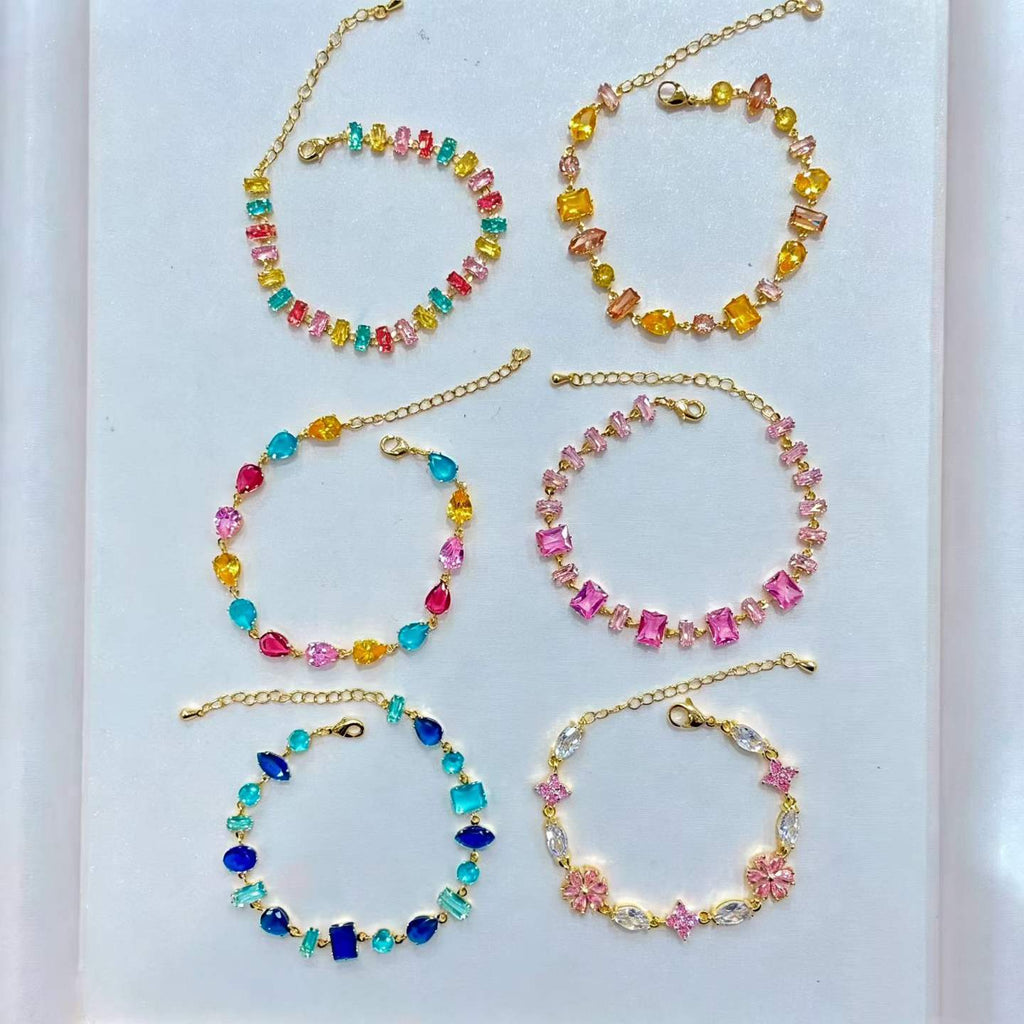 14K Gold Plated Colorful Zircon Bracelet with Extender Chain - Light Luxury Gemstone Jewelry