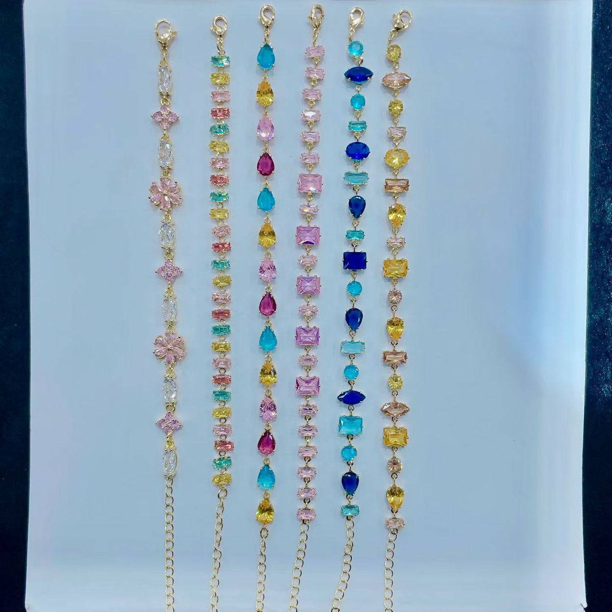 14K Gold Plated Colorful Zircon Bracelet with Extender Chain - Light Luxury Gemstone Jewelry