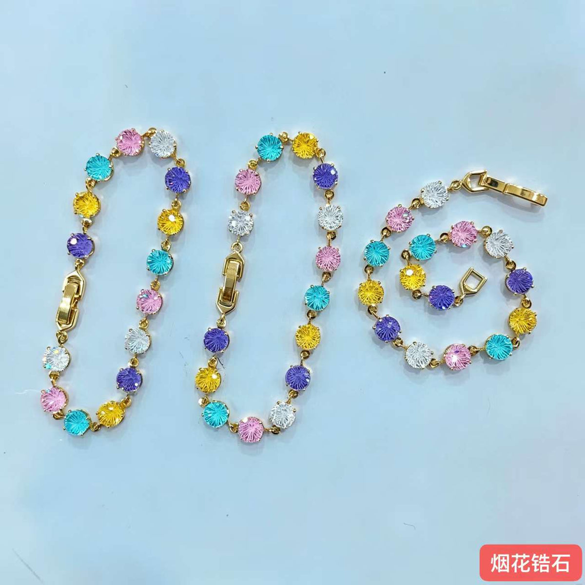 14K Gold Plated Waterproof Colorful Zircon Bracelet | Firework & Rose Cut | Tarnish-Free