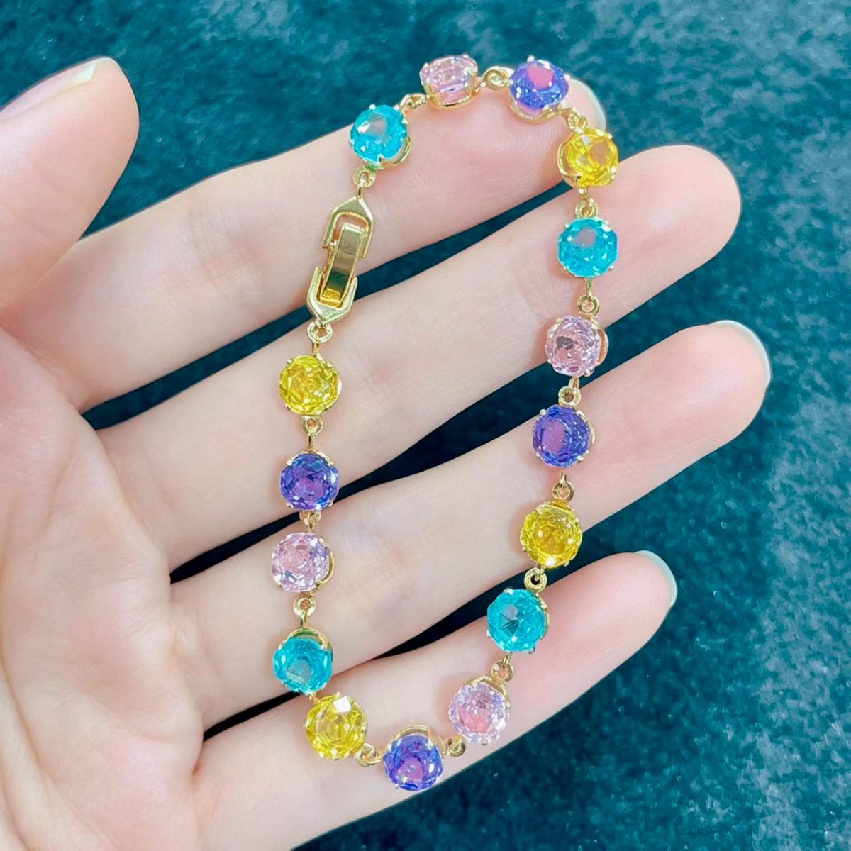 14K Gold Plated Waterproof Colorful Zircon Bracelet | Firework & Rose Cut | Tarnish-Free