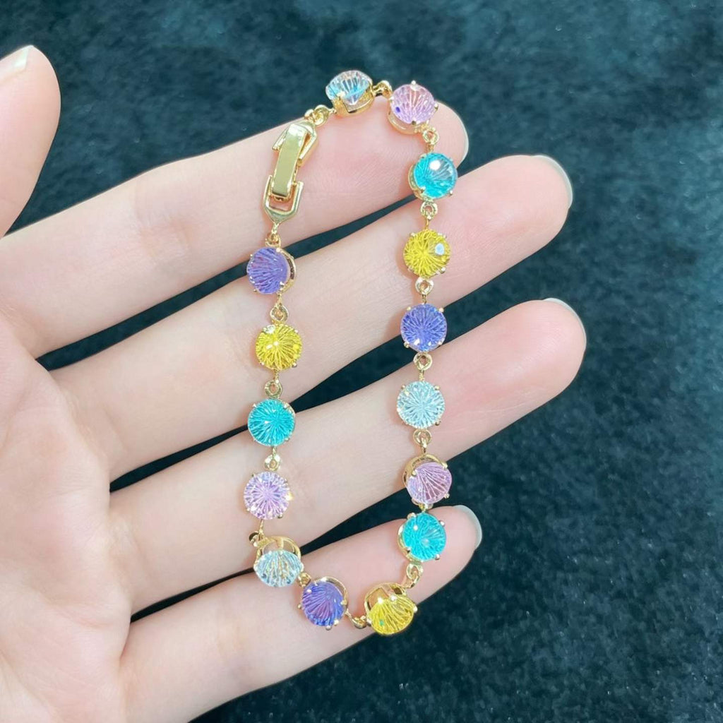 14K Gold Plated Waterproof Colorful Zircon Bracelet | Firework & Rose Cut | Tarnish-Free