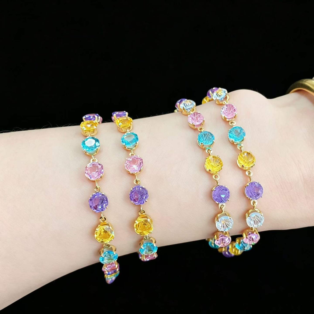 14K Gold Plated Waterproof Colorful Zircon Bracelet | Firework & Rose Cut | Tarnish-Free