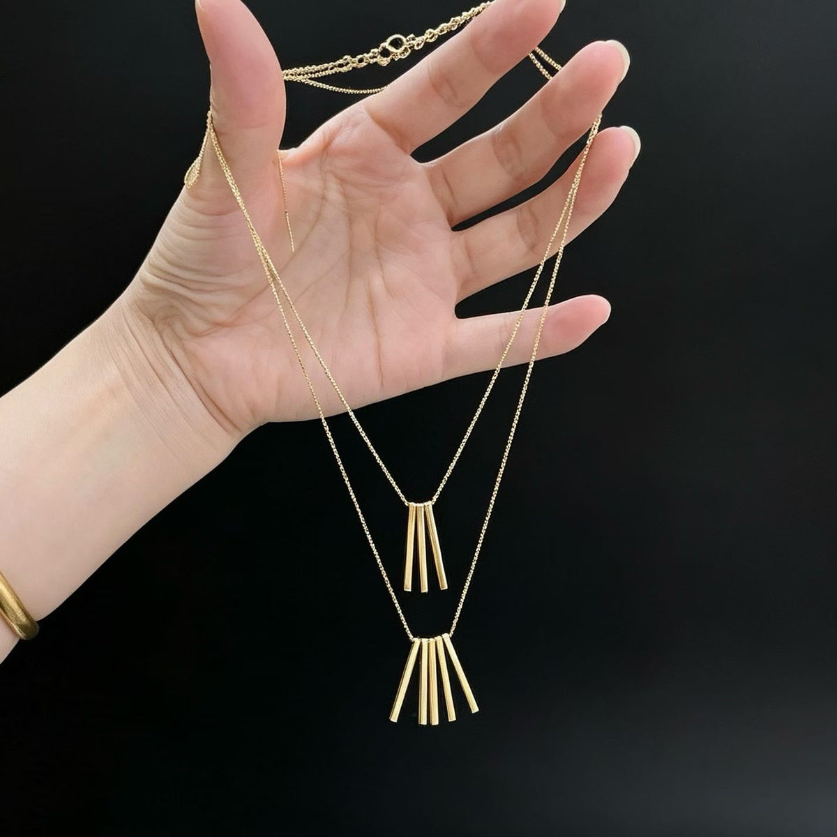 14K Gold Plated Double-Layer Vertical Bar Necklace | Waterproof Minimalist Jewelry