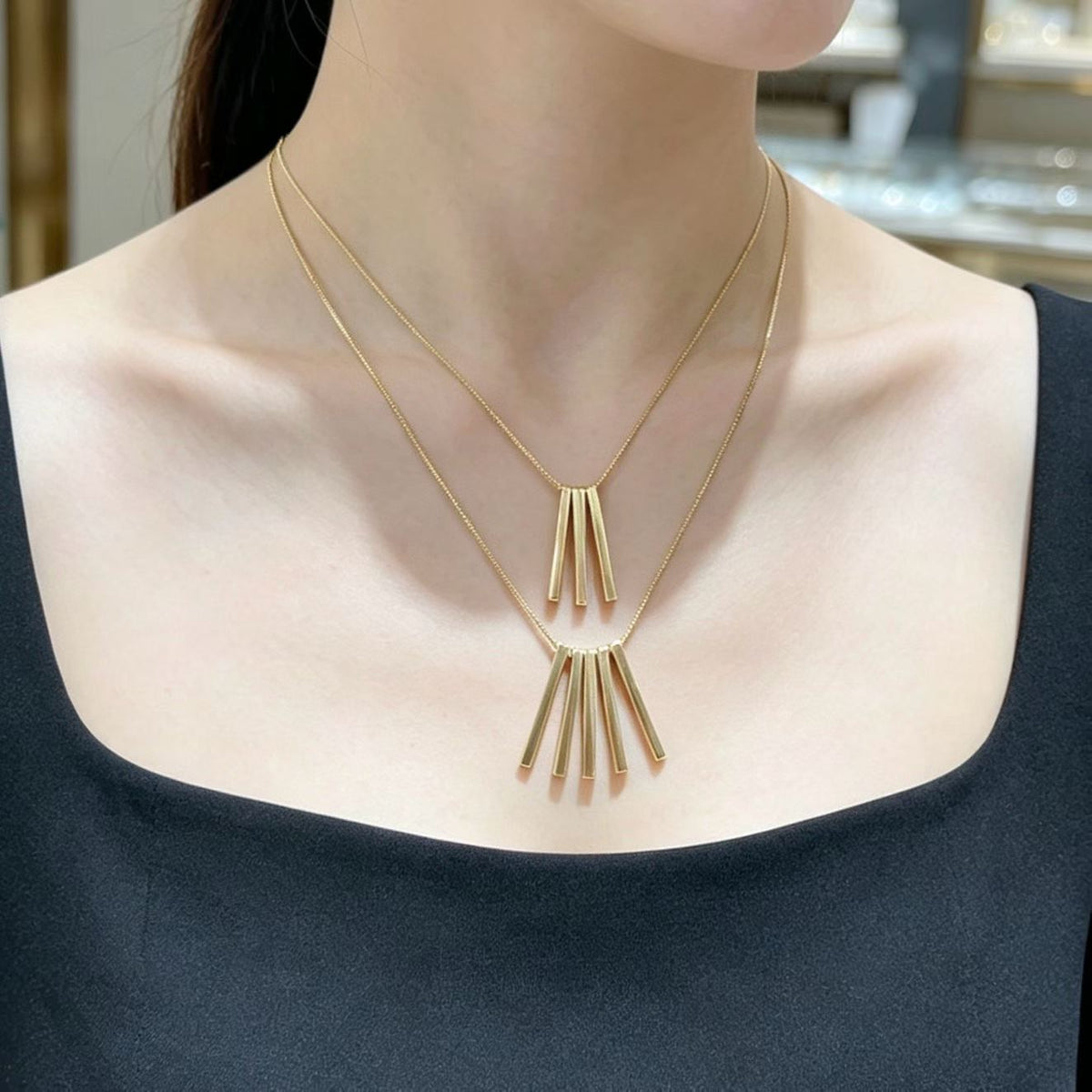 14K Gold Plated Double-Layer Vertical Bar Necklace | Waterproof Minimalist Jewelry