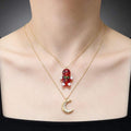 14K Gold Plated Christmas Gingerbread Man & Moon Layered Necklace | Waterproof Holiday Jewelry