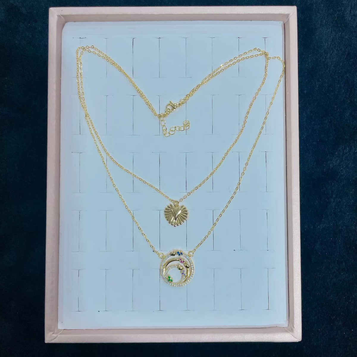14K Gold Plated Vintage Heart & Celestial Circle Layered Necklace | Waterproof Dainty Jewelry