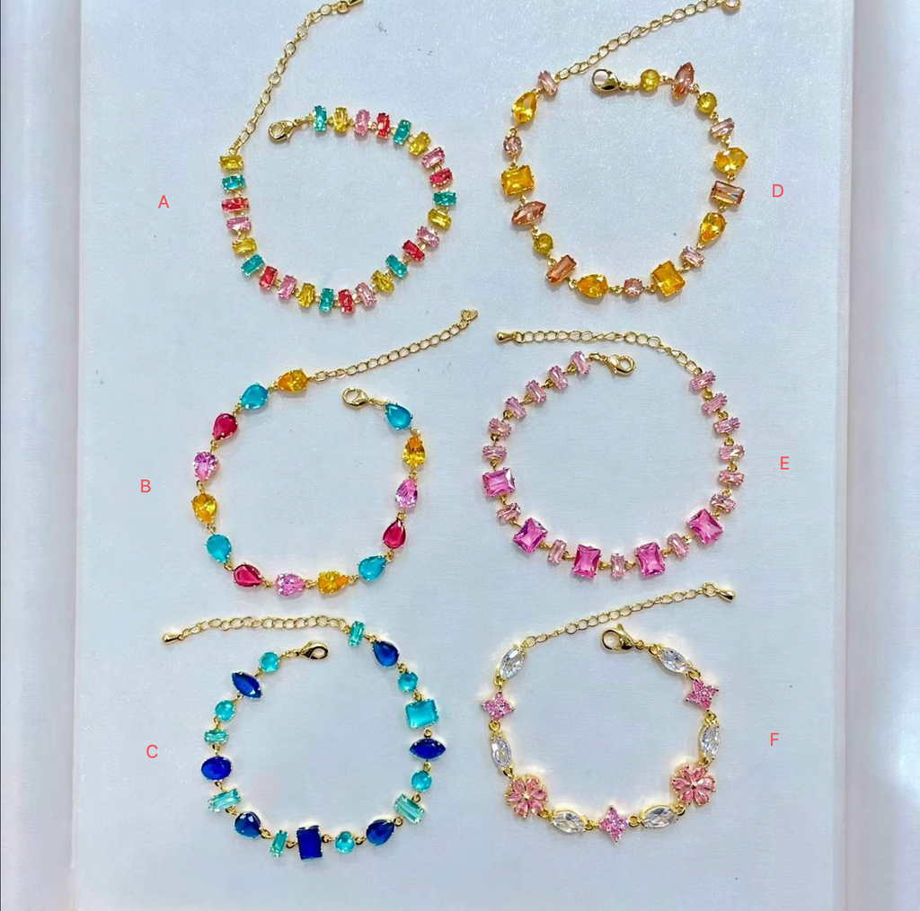 14K Gold Plated Colorful Zircon Bracelet with Extender Chain - Light Luxury Gemstone Jewelry