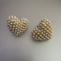 Vintage Pearl Cluster Stud Earrings, 14K Gold Plated Chunky Dome Earrings for Women