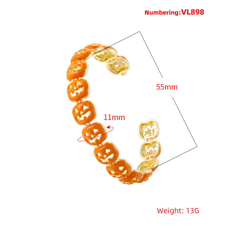14K Gold Plated Pumpkin Charm Bracelet | Waterproof Orange Enamel Link Bracelet