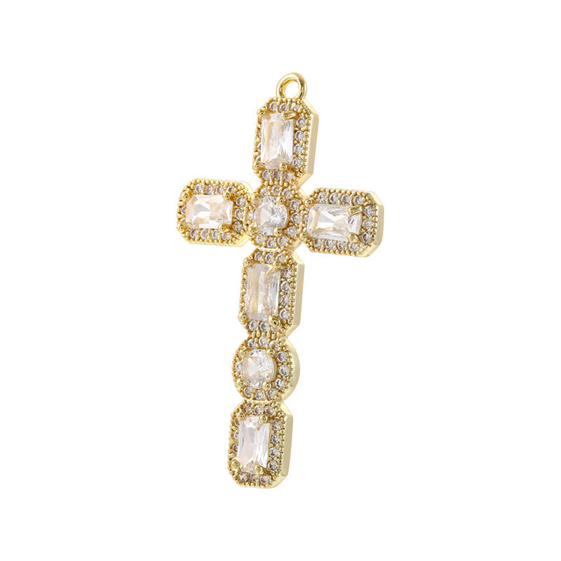 14K Gold & Silver Plated Cross Pendant – Colorful CZ Halo Charm Necklace Finding (Copper Base)