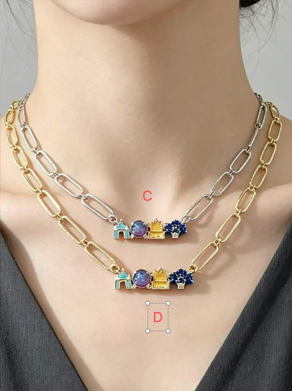 14K Gold Plated Colorful CZ Paperclip Chain Necklace | Mosaic Charm Pendant | Brass Dainty Layering Necklace